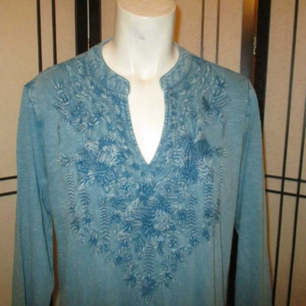 Soft Surroundings embroidered cotton 3/4 sleeve t… - image 2