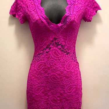 Jennifer Hope pop pink stretchy lace dress L - image 1