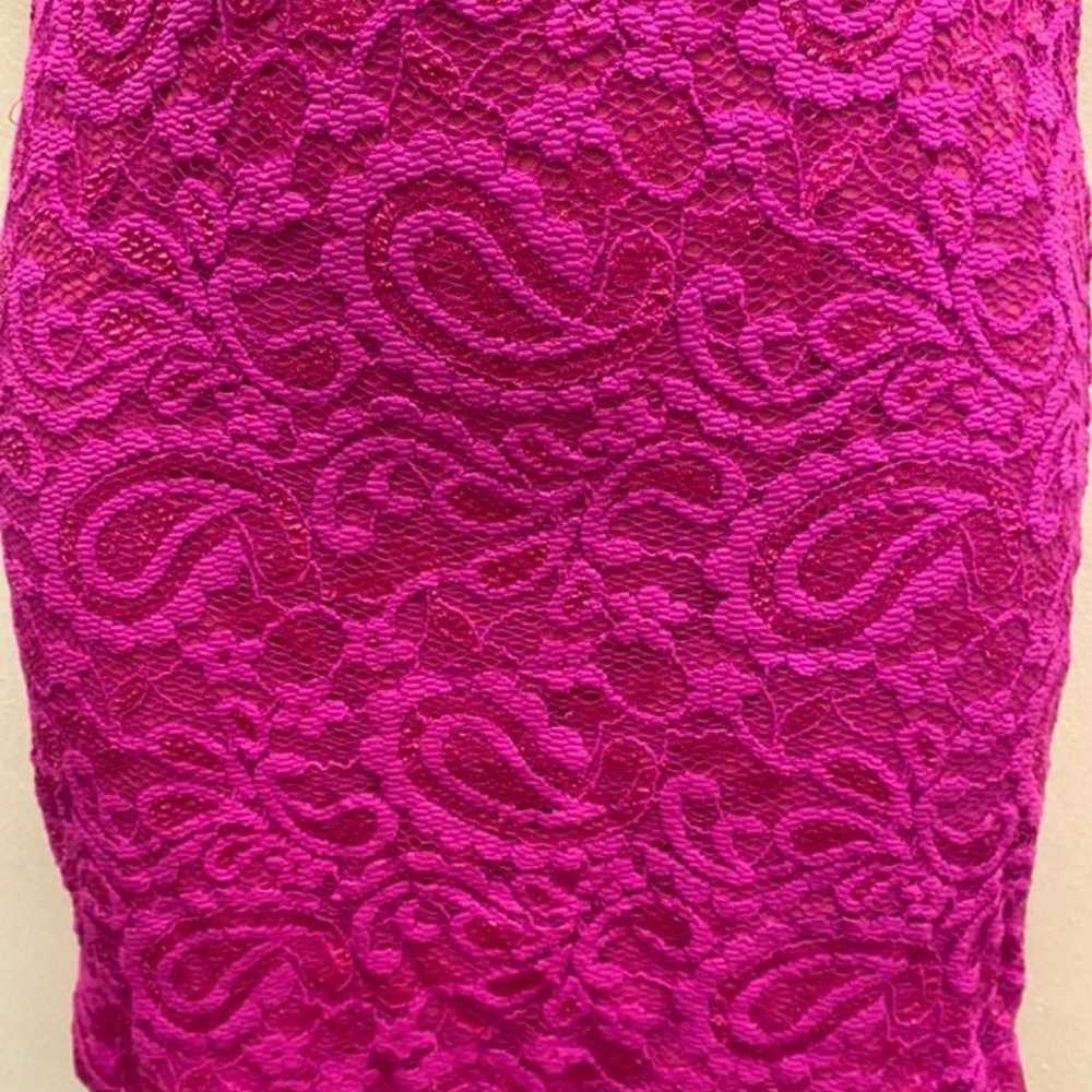 Jennifer Hope pop pink stretchy lace dress L - image 2