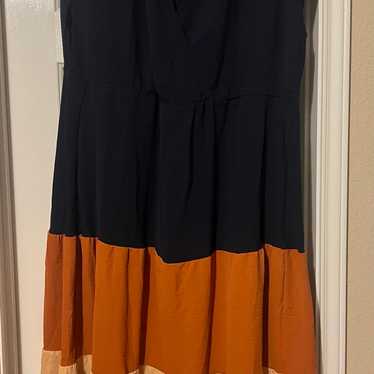 Navy dress with Marigold and copper layers - image 1