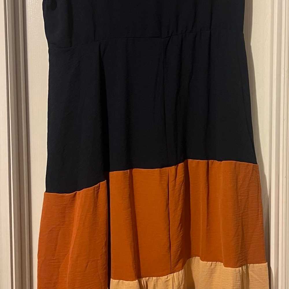 Navy dress with Marigold and copper layers - image 2