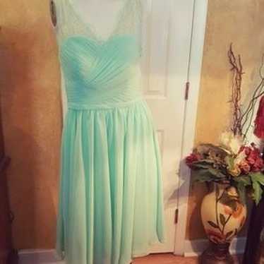 Mint green chiffon strapless gown AZAZIE