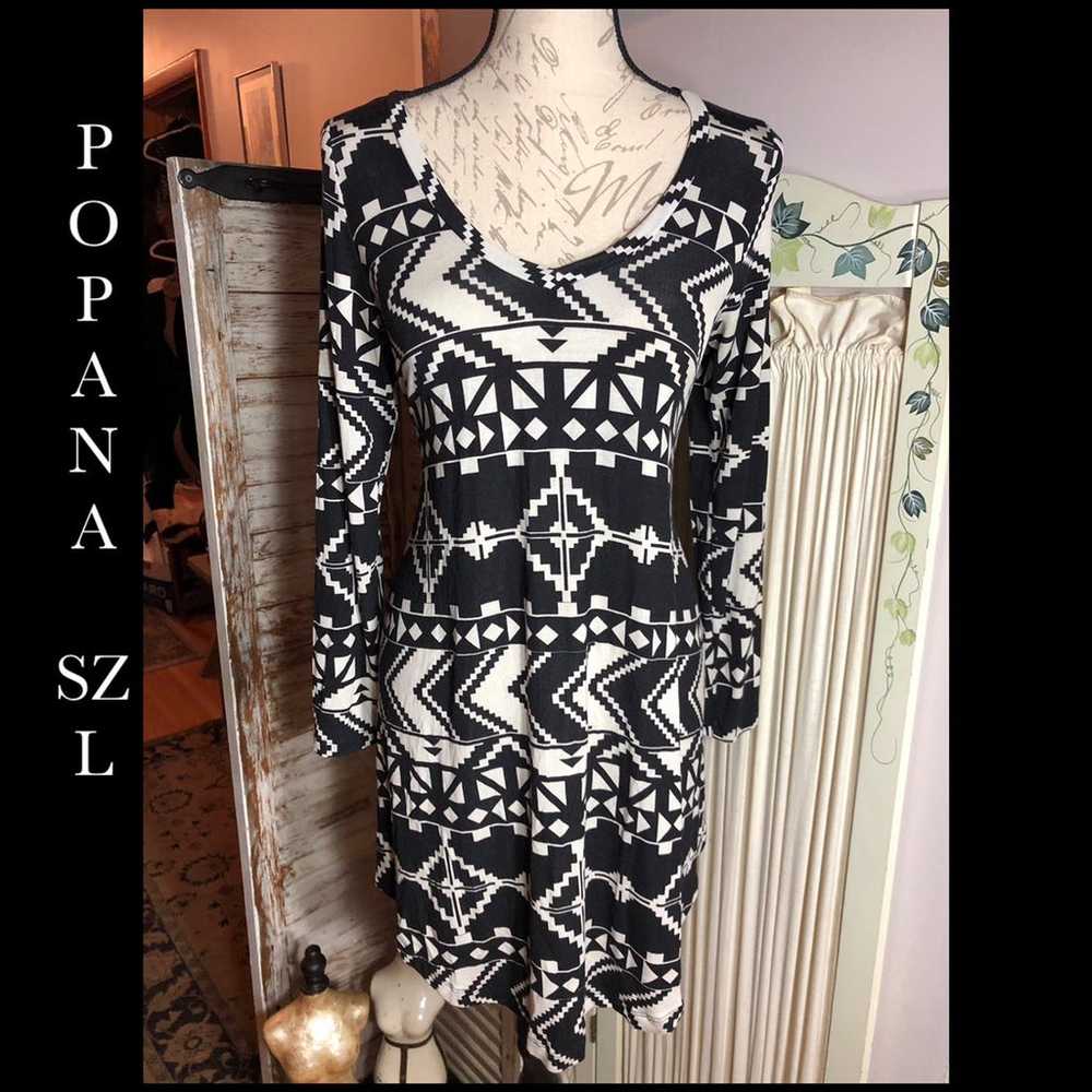 NWOT-L-POPANA BEIGE/BLACK AZTEC DRESS - image 1