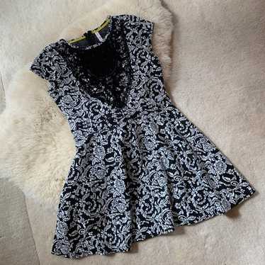 Embossed Black White Floral Fit Flare Dr - image 1