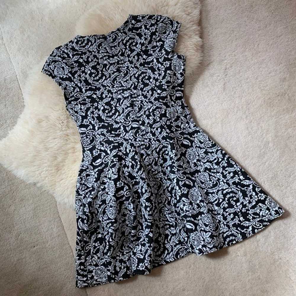 Embossed Black White Floral Fit Flare Dr - image 4