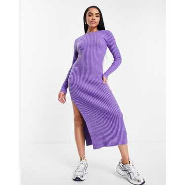 Purple knit maxi dress with asymmetric lace-up ba… - image 1