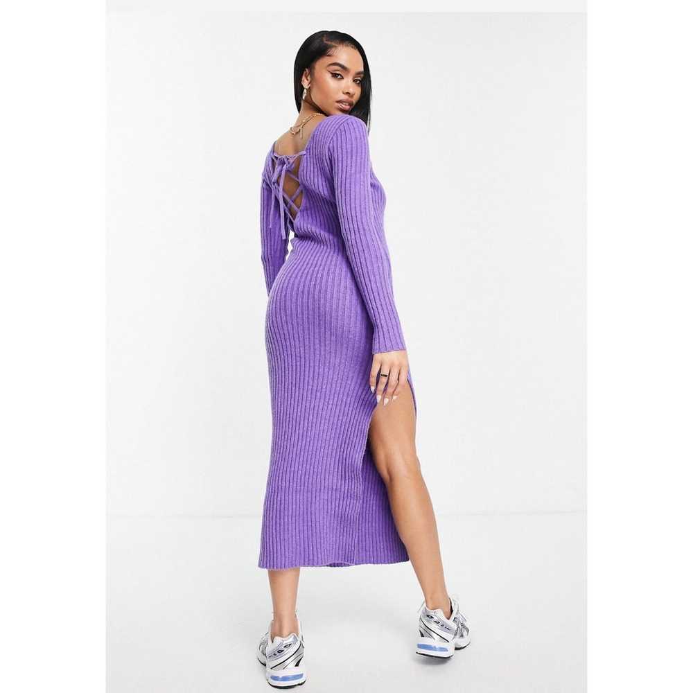 Purple knit maxi dress with asymmetric lace-up ba… - image 2