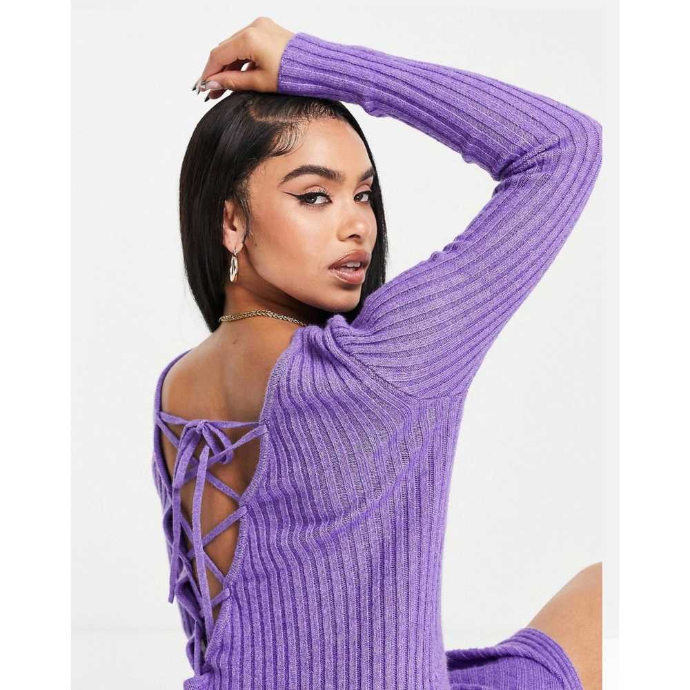 Purple knit maxi dress with asymmetric lace-up ba… - image 3