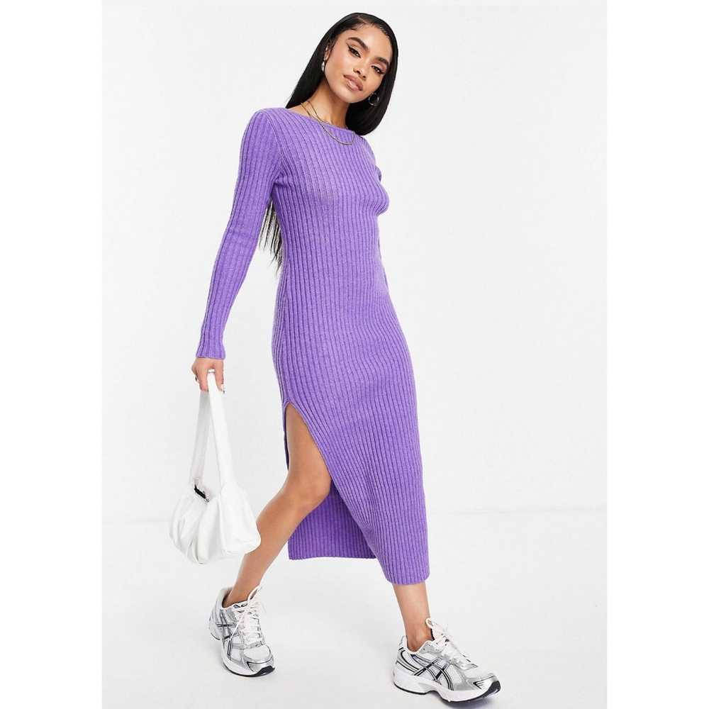 Purple knit maxi dress with asymmetric lace-up ba… - image 4