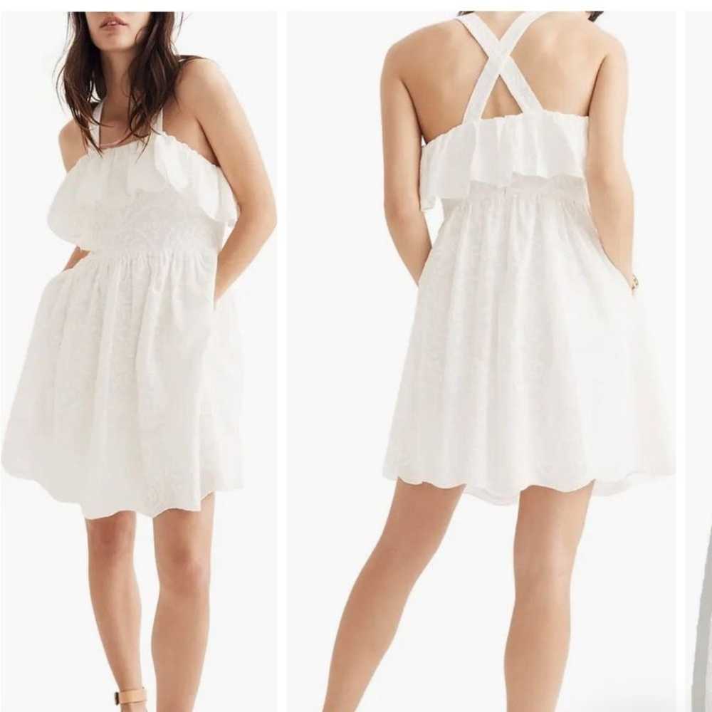 Madewell white embroidered apron ruffle dress siz… - image 1