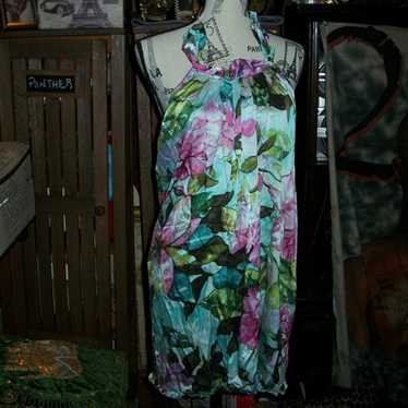 NU COLLECTIVE Adorable Floral Silk Halter Dress S… - image 1