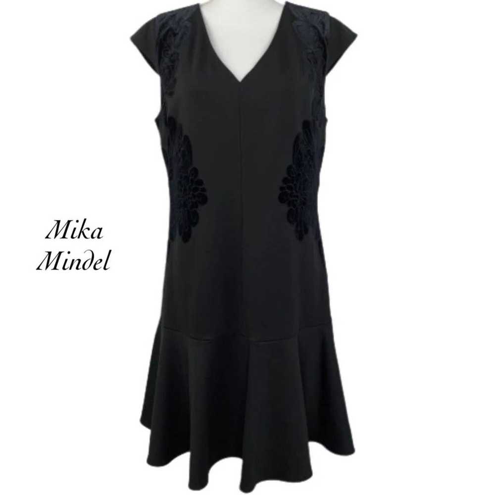 Mika Mindel Black Velvet V Neck Cap Sleeve Ruffle… - image 1