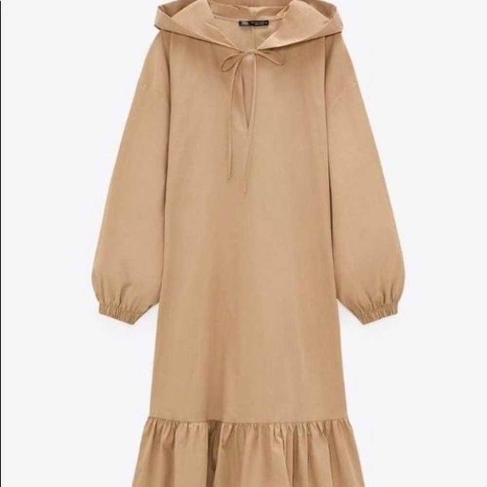 Zara Beige Poplin Hooded Large Midi Dress with V-… - image 1