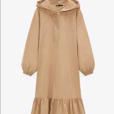 Zara Beige Poplin Hooded Large Midi Dress with V-… - image 1