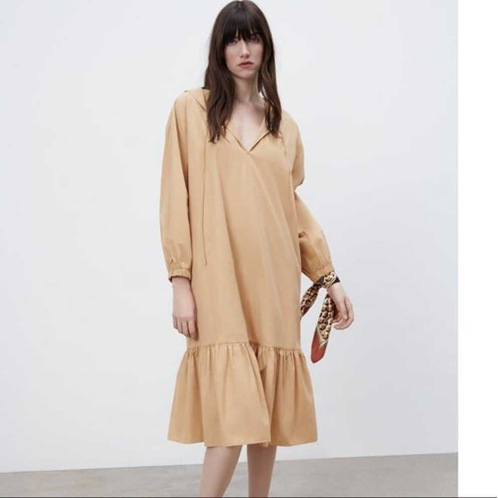 Zara Beige Poplin Hooded Large Midi Dress with V-… - image 5