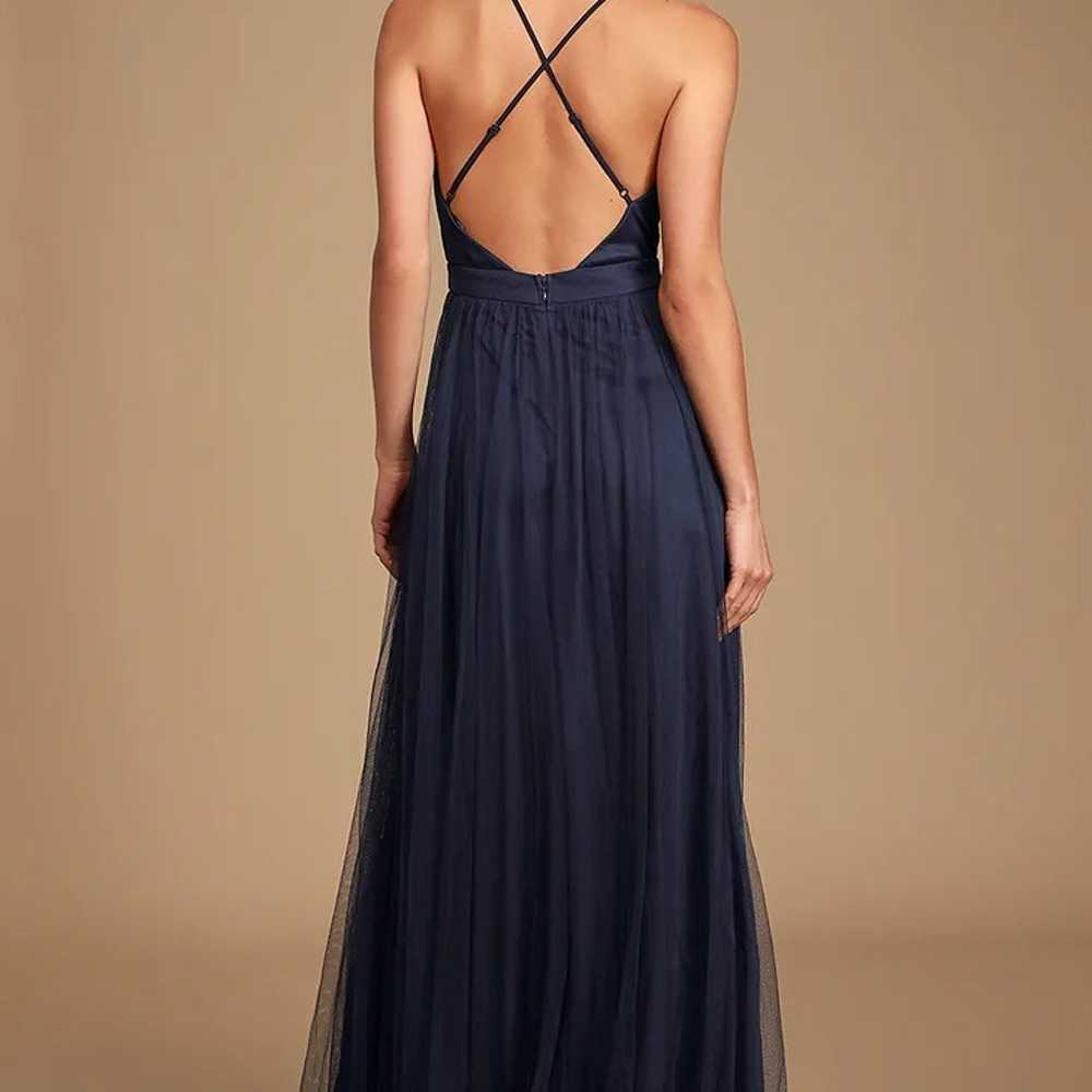 Rare Beauty Navy Blue Tulle Backless Maxi Dress - image 4