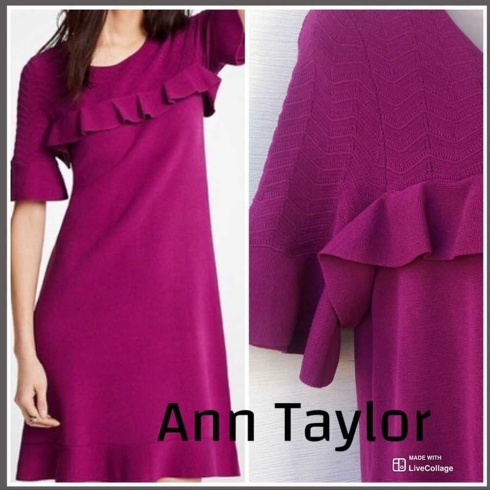 Ann Taylor Berry Ruffle sweater dress L - image 5