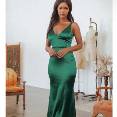 Emerald Green Satin Sleeveless Dress