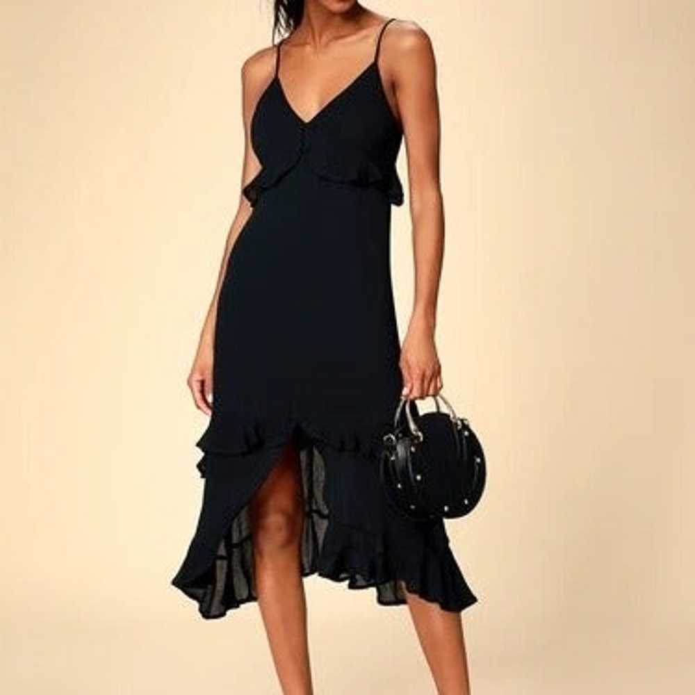 Island Time Black Ruffled Midi Dress - image 1