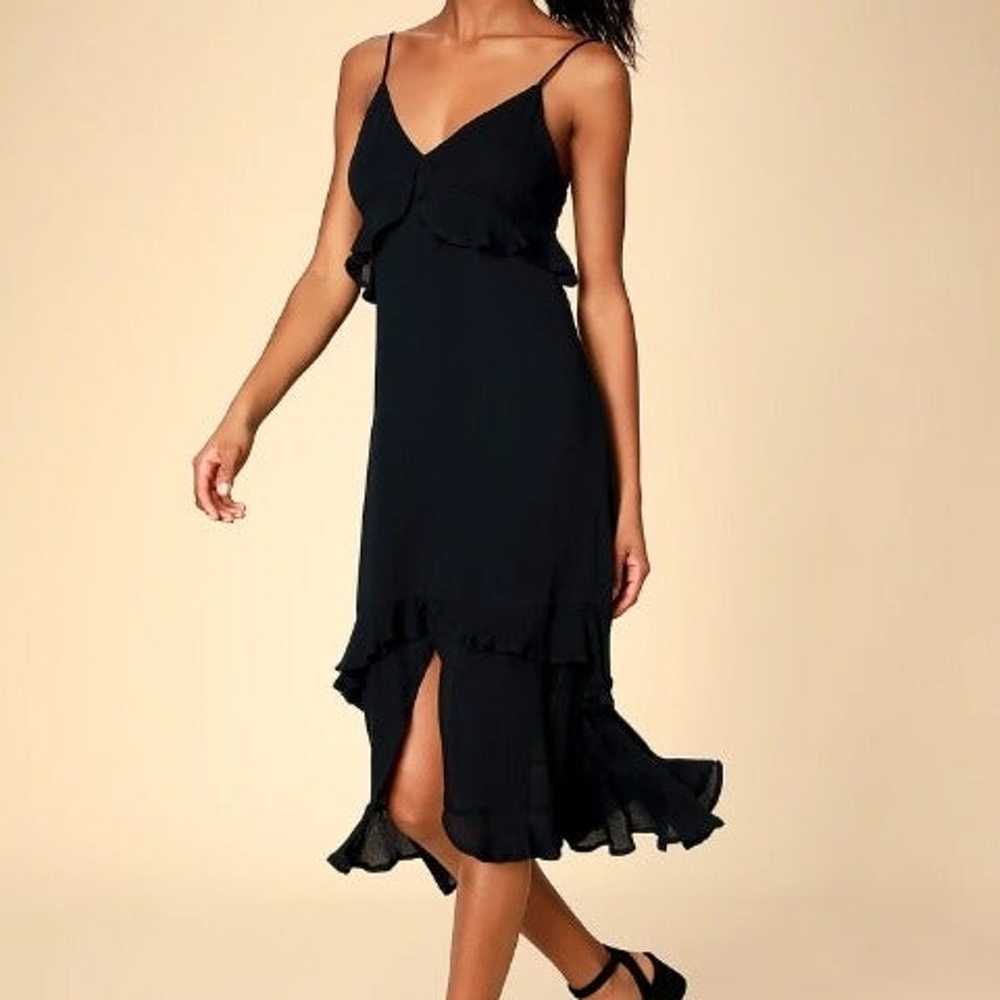 Island Time Black Ruffled Midi Dress - image 3