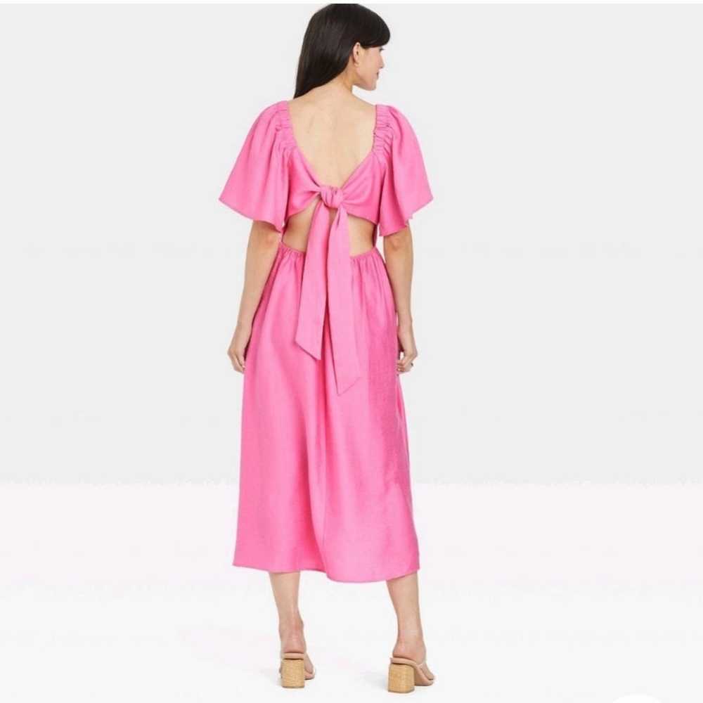 Flutter Sleeve Tie Back Midi Pink Dress - image 3