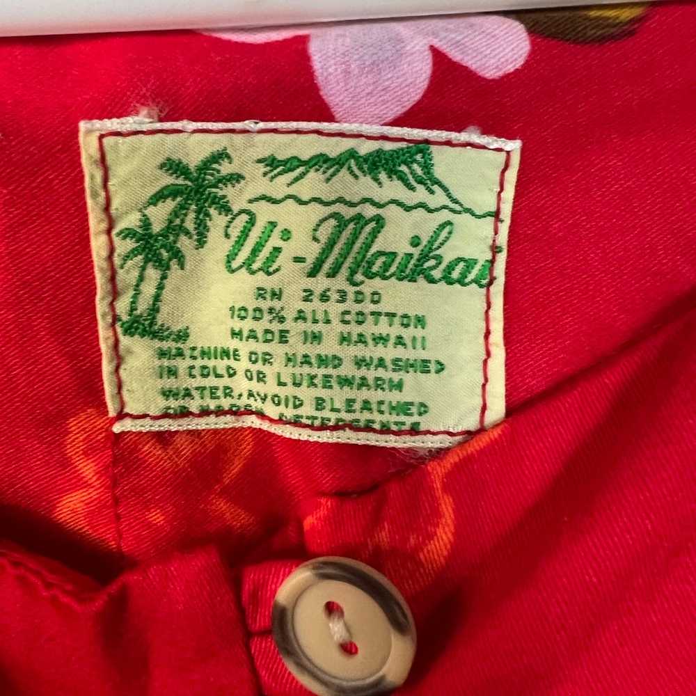 Vintage Ui-Maikai Hawaiian Dress Red Pink Hibiscu… - image 2