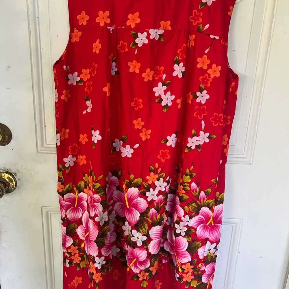 Vintage Ui-Maikai Hawaiian Dress Red Pink Hibiscu… - image 3