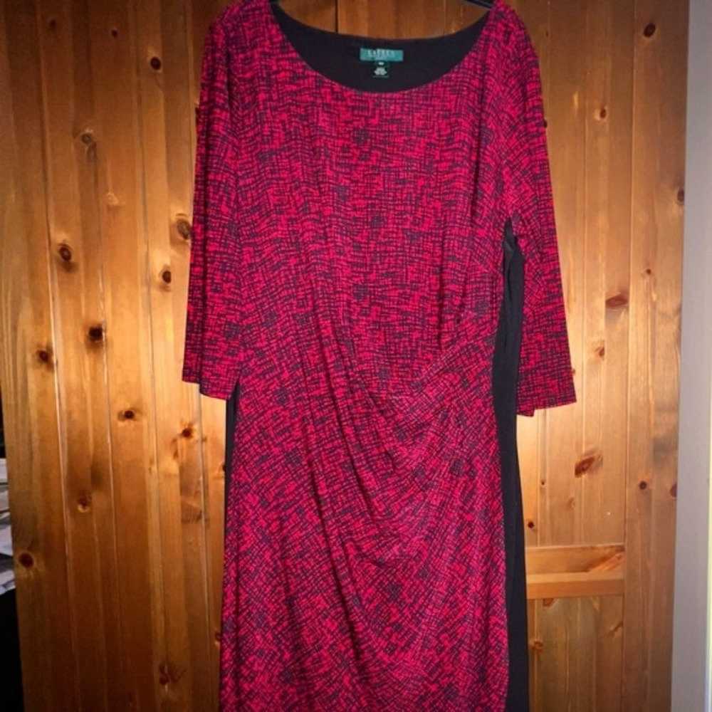 LAUREN RALPH LAUREN 18W Red Black Print Jersey Ru… - image 1