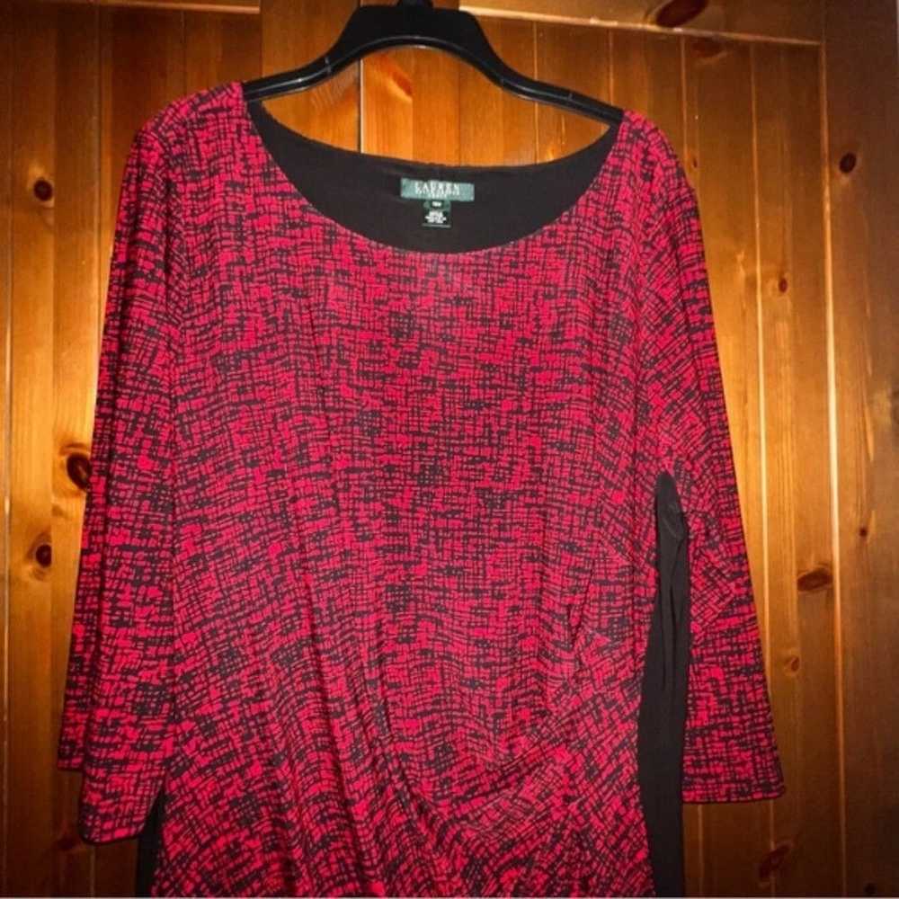 LAUREN RALPH LAUREN 18W Red Black Print Jersey Ru… - image 2