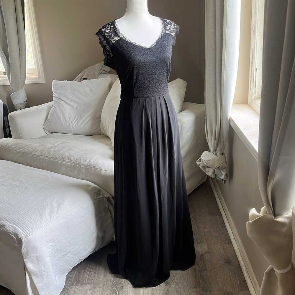 New black long lace evening dress gown - image 2