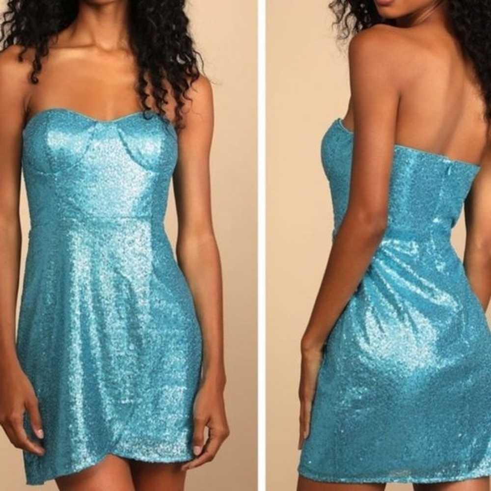 Lulus Dress Splendid Soiree Blue Sequin Mini Dres… - image 4