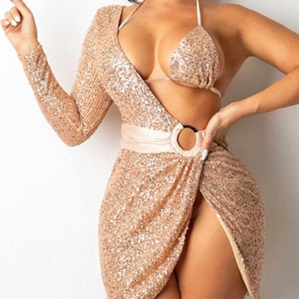 Champagne Backless Sequined Night Out Dress - image 1