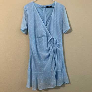 CBR Blue Polka Dot Tie Front Dress - image 1