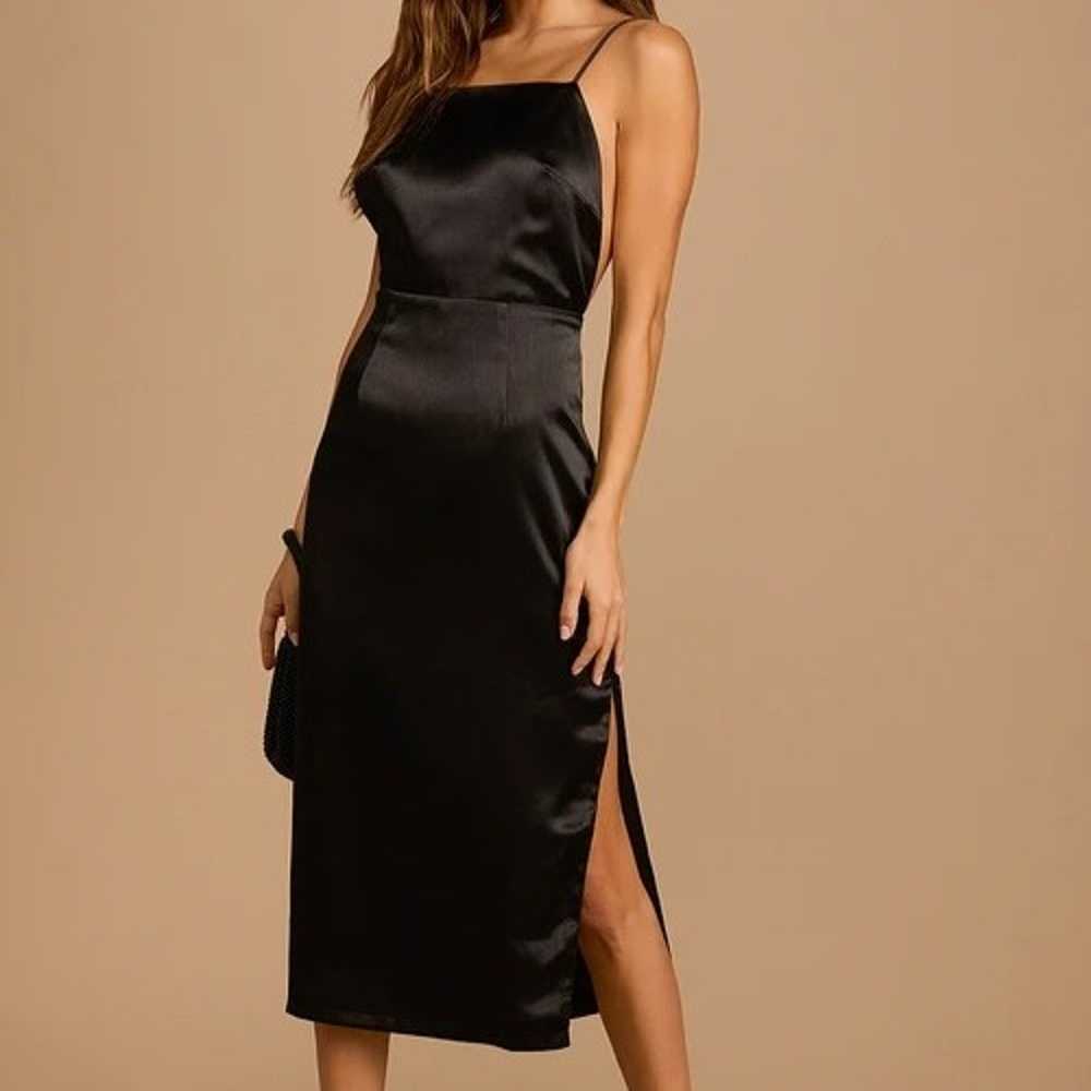 Adoring Attitude Black Satin Column Midi Dress - image 1