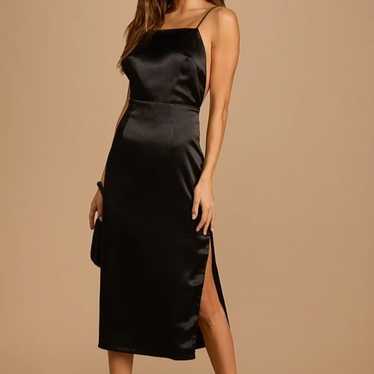 Adoring Attitude Black Satin Column Midi Dress - image 1