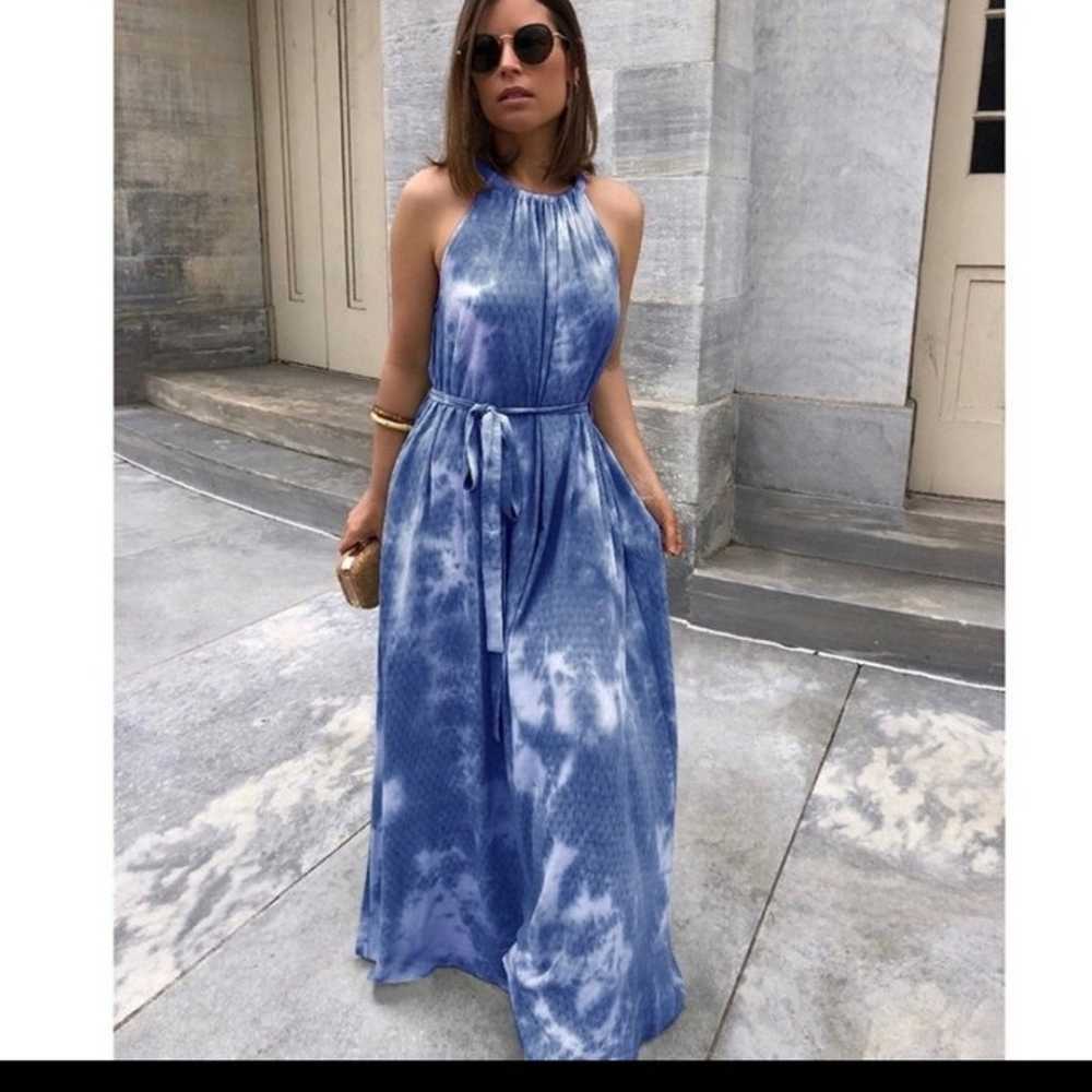 Blue tie dye halter Maxi dress with sash - image 3