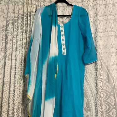 Womens Indian Pakistani Suit Blue White