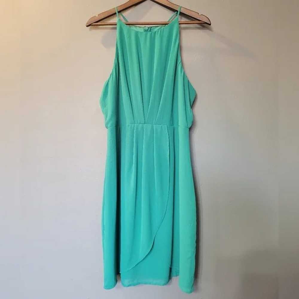 Lulus Green Faux Wrap Pleated Mini Halter Dress S… - image 1