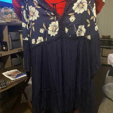 Chic soul floral/lace blue 3X dress