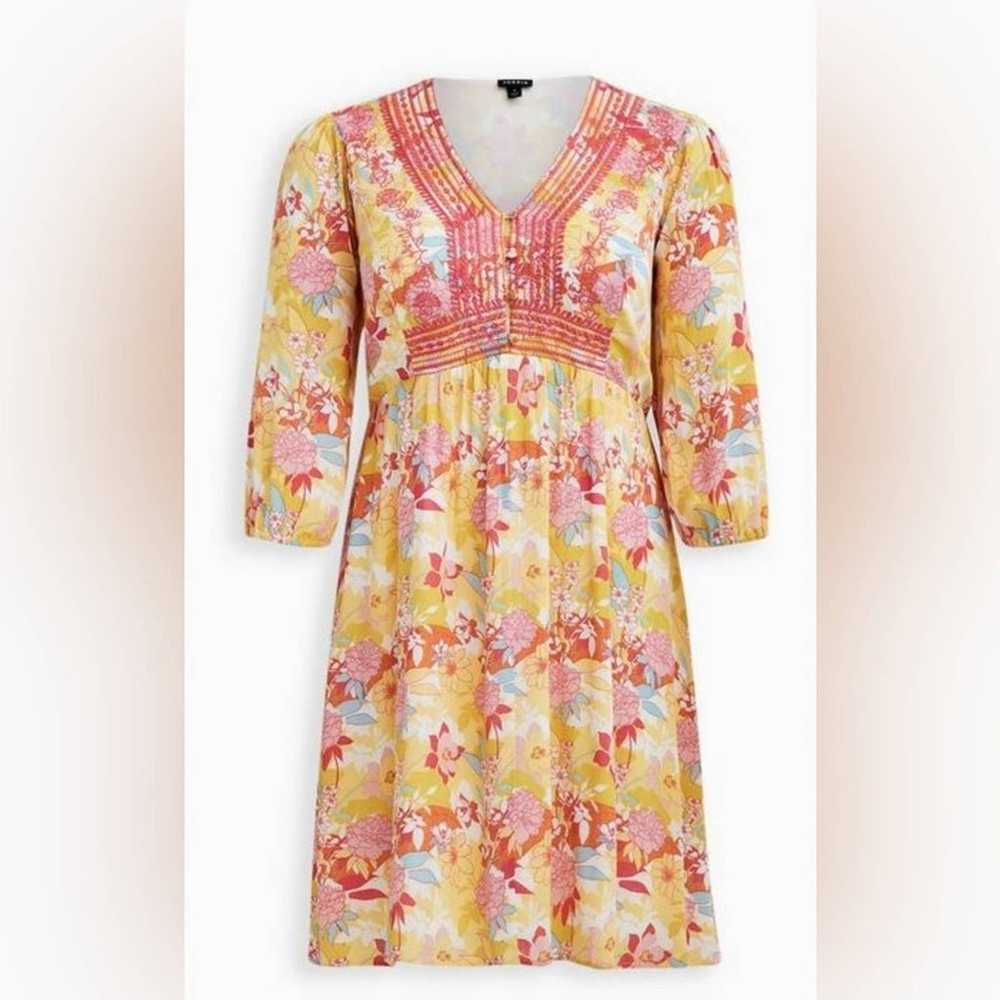 Torrid Peach Floral Gauze Hi-Lo 3/4 sleeve Dress … - image 3