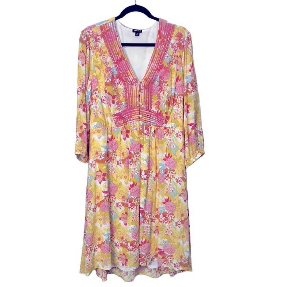 Torrid Peach Floral Gauze Hi-Lo 3/4 sleeve Dress … - image 4