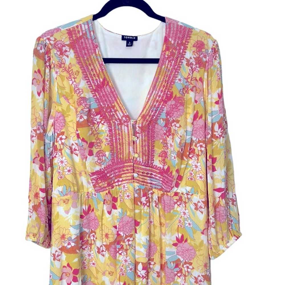 Torrid Peach Floral Gauze Hi-Lo 3/4 sleeve Dress … - image 5