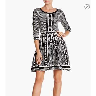 Nina Leonard Geometric Print Sweater Dress