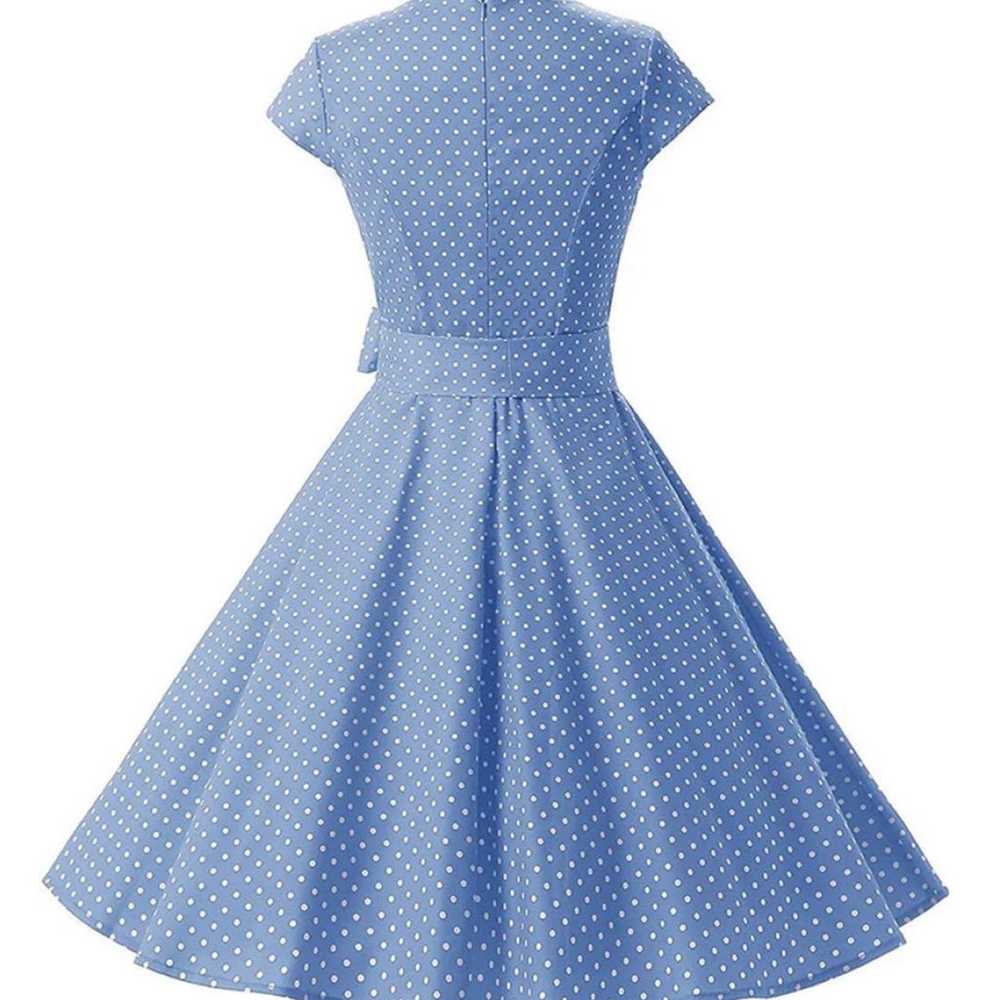 New- BLUE 1950S POLKA DOT SWING DRESS - image 3