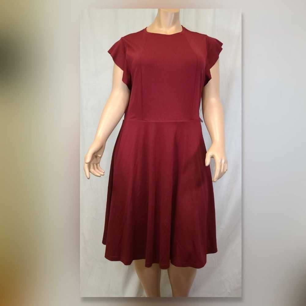 22W Frill Shoulder Dress Burgundy - image 2