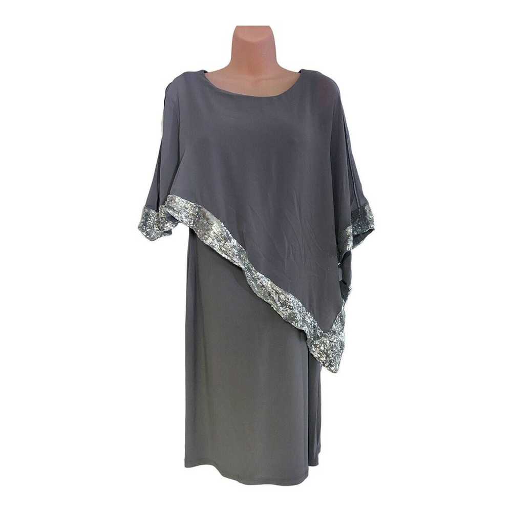 20W Gray Cape Dress Silver Sequins Midnight Velve… - image 2