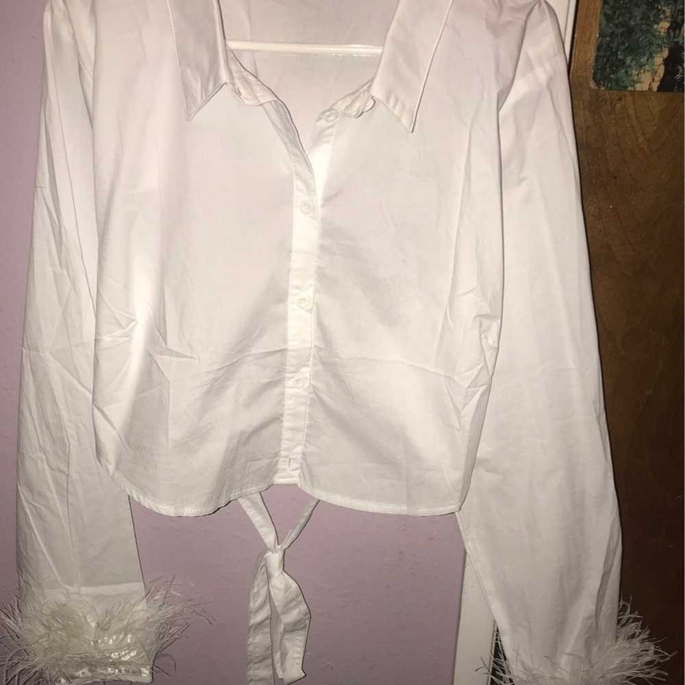 Plus size white button down feather crop top 3x - image 10