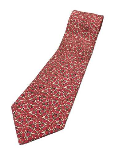 Hermes Tie Silk Red Allover Pattern Men 7580 Sa
