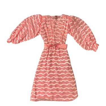 1980s Sheer Pink Striped Dress with Balloon Sleev… - image 1