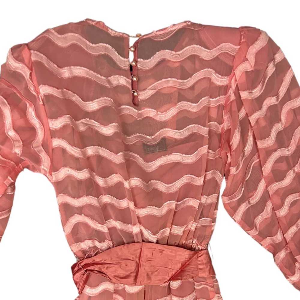 1980s Sheer Pink Striped Dress with Balloon Sleev… - image 5